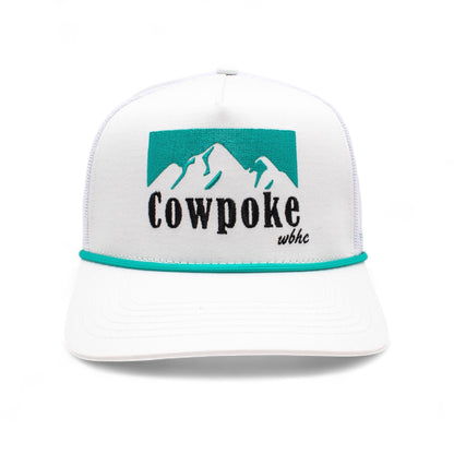 Whiskey Bent Hat Company Authentic 5-Panel Snapback Trucker Hat - Cowboy Killer 2.0 Cowpoke Embroidered Logo White/Mint