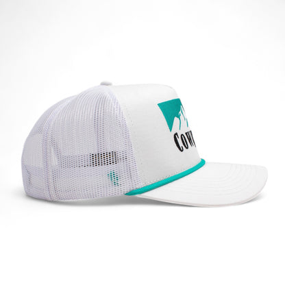 Whiskey Bent Hat Company Authentic 5-Panel Snapback Trucker Hat - Cowboy Killer 2.0 Cowpoke Embroidered Logo White/Mint