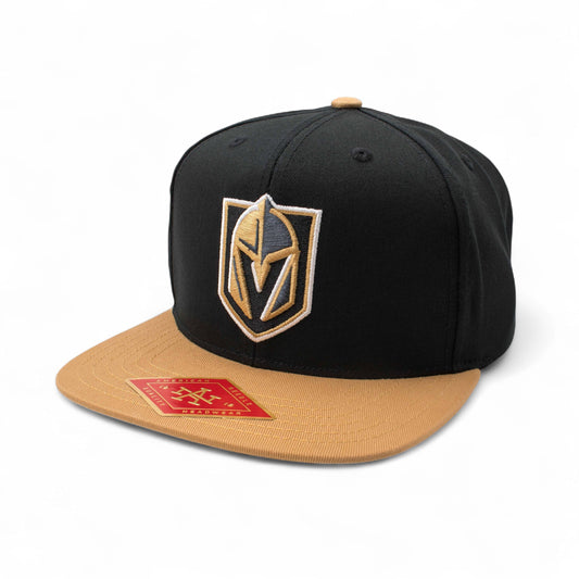 AMERICAN NEEDLE Officially Licensed NHL Las Vegas Golden Knights Team Hat, Embroidered Logo, Flat Brim, Snapback Dark Black/Gold