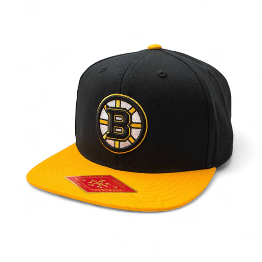 AMERICAN NEEDLE Officially Licensed NHL Boston Bruins Team Hat, Embroidered Logo, Flat Brim, Snapback Black/Gold