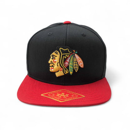 Chicago Blackhawks Hats: Black/Red Snapback Flat Bill Hat | NHL