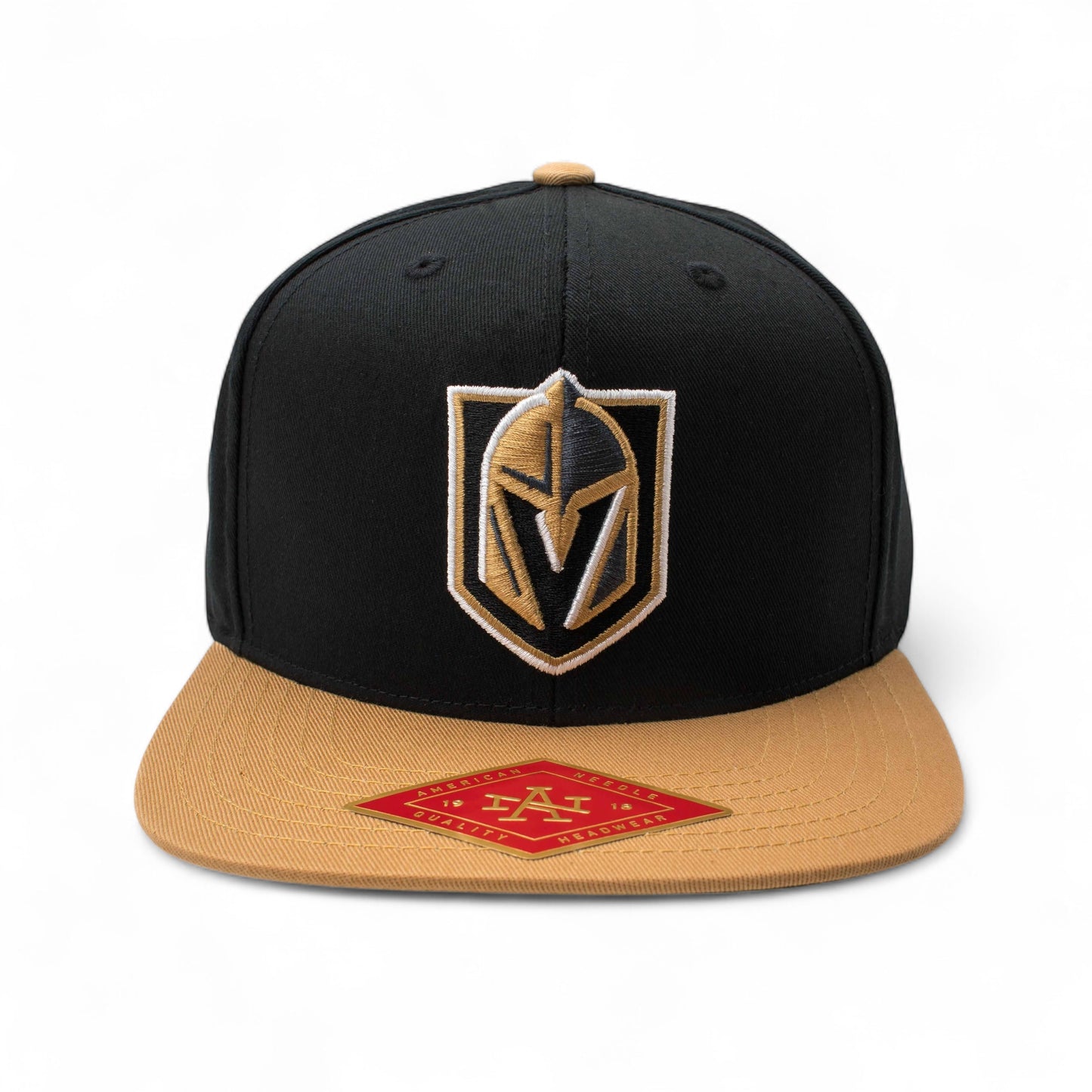 AMERICAN NEEDLE Officially Licensed NHL Las Vegas Golden Knights Team Hat, Embroidered Logo, Flat Brim, Snapback Dark Black/Gold
