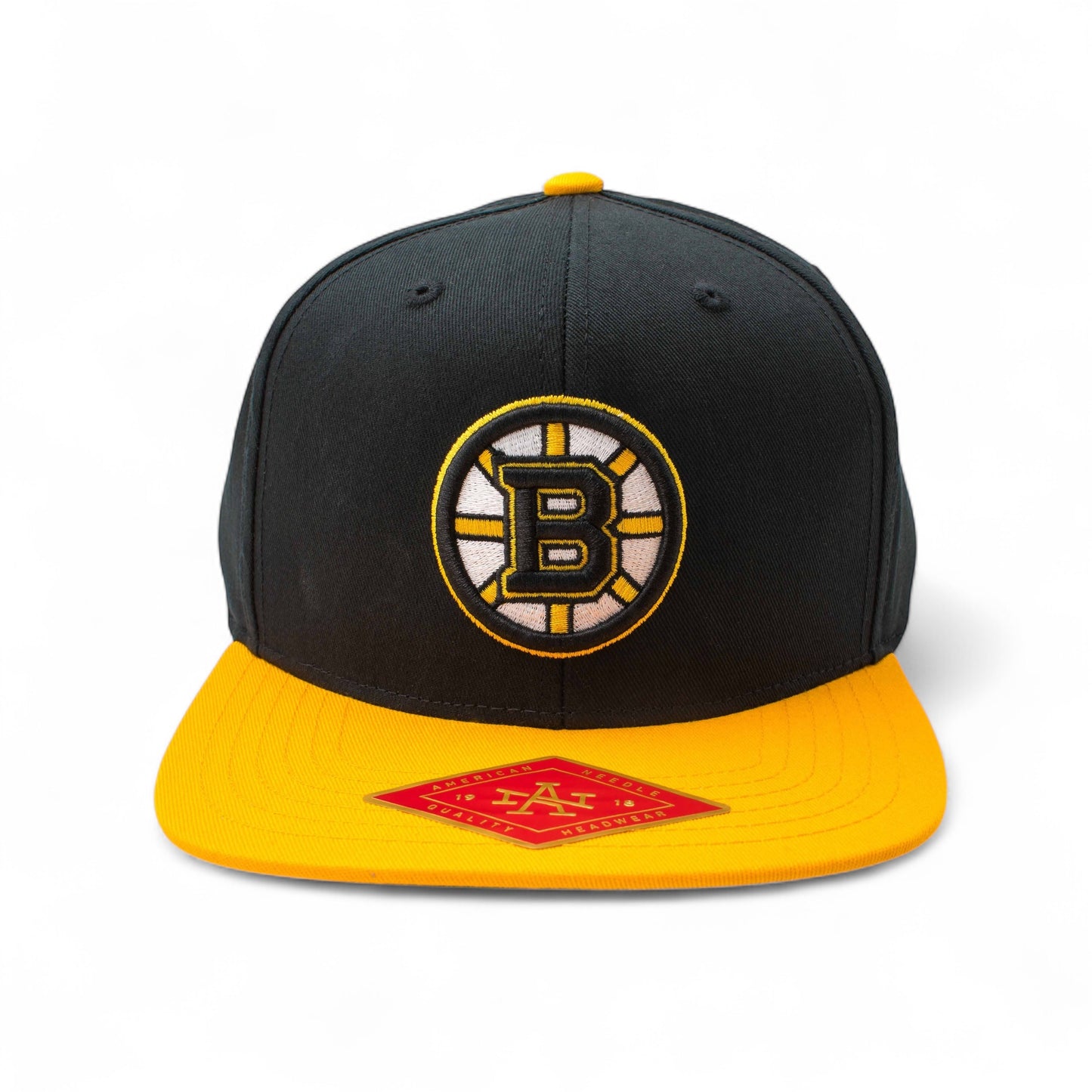 AMERICAN NEEDLE Officially Licensed NHL Boston Bruins Team Hat, Embroidered Logo, Flat Brim, Snapback Black/Gold