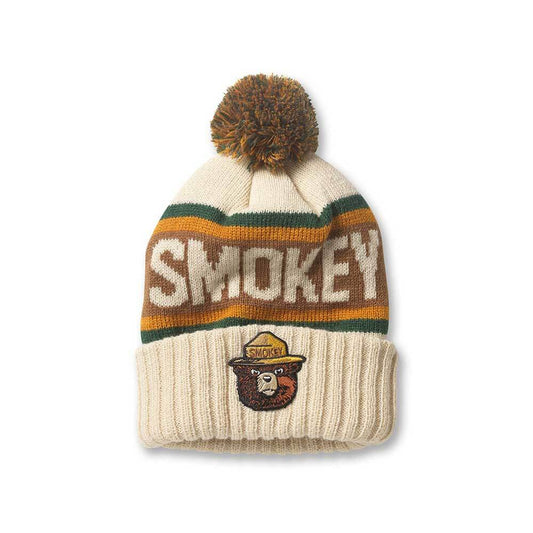 Smokey Bear Hats: Ivory/Green/Gold Cuffed Knit Pom Beanie | Vintage Brands