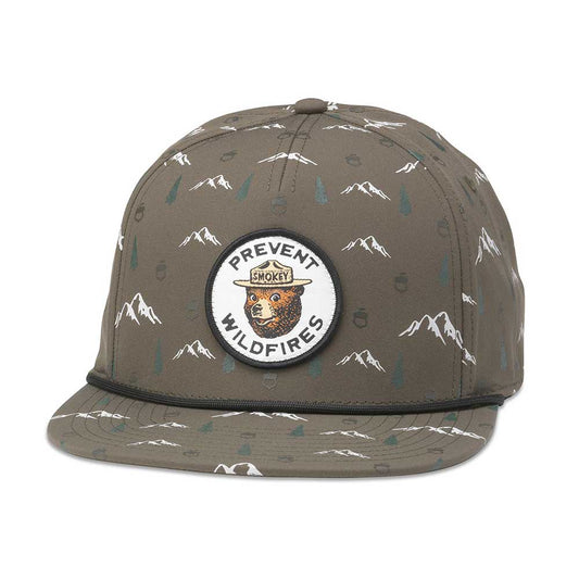 Smokey Bear Hat: Olive Snapback Rope Hat All Over Print | Vintage Hats
