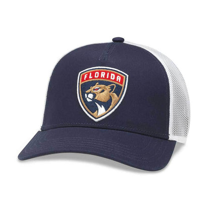 Florida Panthers Hats: White/Navy Snapback Trucker Hat 