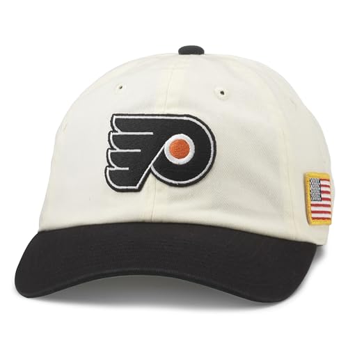 AMERICAN NEEDLE United Slouch NHL Team Casual Dad Hat Philadelphia Flyers, Ivory/Black (43572A-PHF)