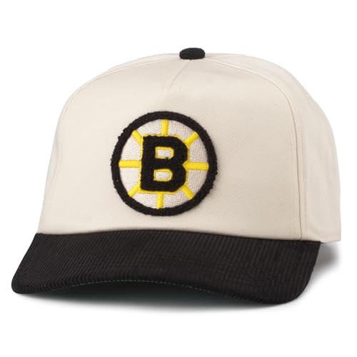 AMERICAN NEEDLE Boston Bruins NHL Burnett Adjustable Snapback Baseball Hat, Cream/Black (23020A-BBR-CRBK)