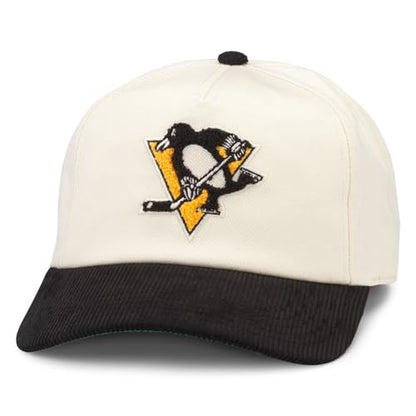 AMERICAN NEEDLE Pittsburgh Penguins NHL Burnett Adjustable Snapback Baseball Hat, Ivory/Black (23020A-PPN-IBLK)