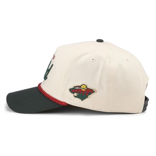 AMERICAN NEEDLE Minnesota Wild NHL Roscoe Adjustable Snapback Baseball Hat, Cream/Dark Green (23008A-MNW-CRDG)