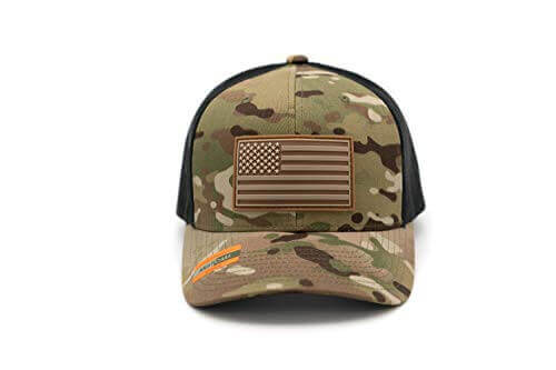 American-Flag-Hats--Green-Black-Multicam-Snapback-Trucker-Hat-_-PVC-Patch-BlackMesh Front