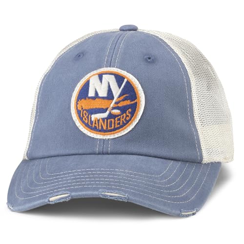 American Needle Officially Licensed NHL Hockey Orville Team Hat, Distressed, Dad Cap (New York Islanders (Steel Blue/Stone))