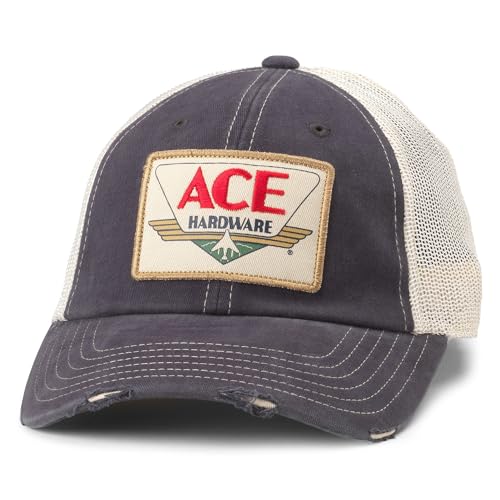 AMERICAN NEEDLE Ace Hardware Orville Adjustable Snapback Baseball Hat, Stone/Navy (23001A-ACEH-STNV)