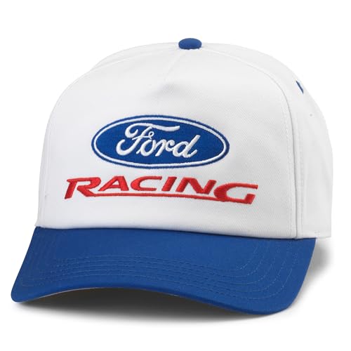 AMERICAN NEEDLE Ford Roscoe Adjustable Snapback Baseball Hat, White/Royal Blue (23008A-FORD-WHRO)