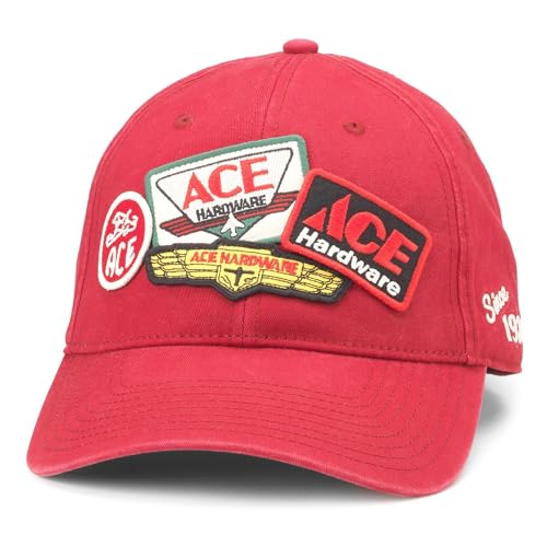 AMERICAN NEEDLE Ace Hardware Iconic Patch Adjustable Buckle Strap Baseball Hat, Red (43910A-ACEH-RED)