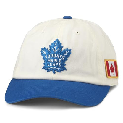 AMERICAN NEEDLE United Slouch NHL Team Casual Dad Hat Toronto Maple Leafs, Ivory/Royal (43572A-TML)