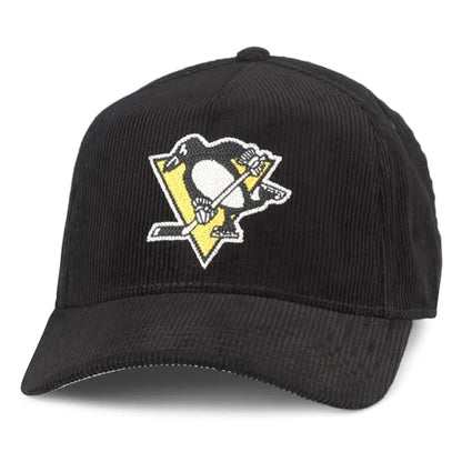 AMERICAN NEEDLE Pittsburgh Penguins NHL Corduroy Valin Adjustable Snapback Baseball Hat, Black (23022A-PPN-BLK)