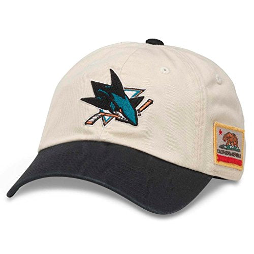 AMERICAN NEEDLE United Slouch NHL Team Casual Dad Hat San Jose Sharks, Ivory/Black (43572A-SJS)