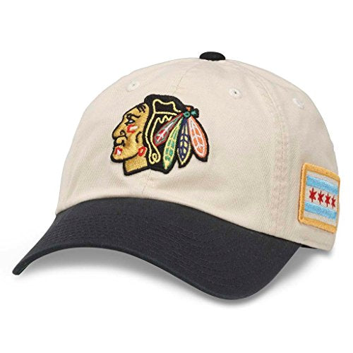 AMERICAN NEEDLE United Slouch NHL Team Casual Dad Hat Chicago Blackhawks, Ivory/Black (43572A-CBH)