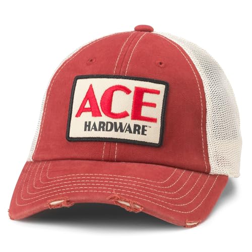 AMERICAN NEEDLE Ace Hardware Orville Adjustable Snapback Baseball Hat, Stone/Red (23001B-ACEH-STRD)