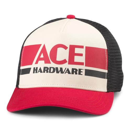 AMERICAN NEEDLE Ace Hardware Sinclair Adjustable Snapback Baseball Hat, Black/Ivory (21001A-ACEH-BLIR)