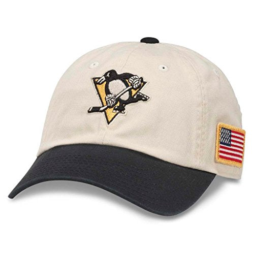AMERICAN NEEDLE United Slouch NHL Team Casual Dad Hat Pittsburgh Penguins, Ivory/Black (43572A-PPN)