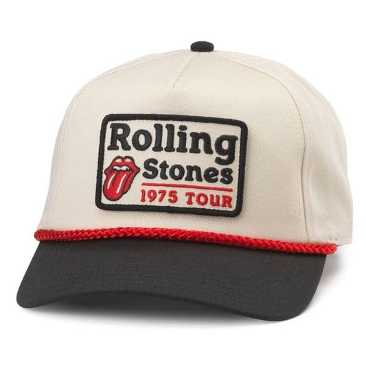 AMERICAN NEEDLE Rolling Stones Roscoe Adjustable Snapback Baseball Hat, Ivory/Black (23008A-RLSTONE-IBLK)