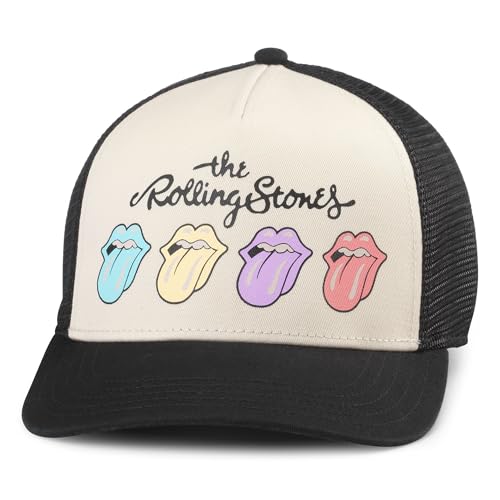 AMERICAN NEEDLE Rolling Stones Sinclair Adjustable Snapback Baseball Hat, Black/Ivory (21001A-RLSTONE-BLIV)