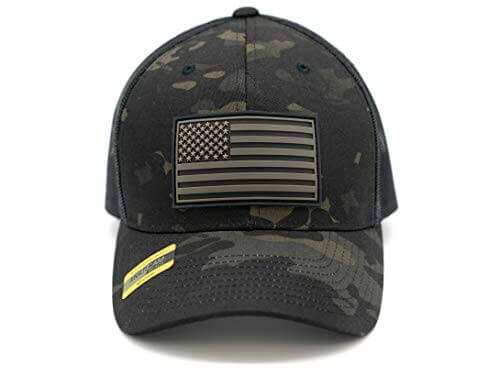 Black Multi Cam American Flag Camo Trucker Hat Front ShotAmerican-Flag-Hats--Black-Multicam-Snapback-Trucker-Hat-_-PVC-Patch-Black Front