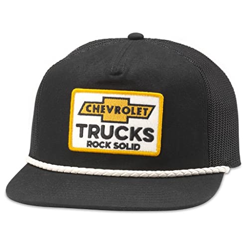 AMERICAN NEEDLE Chevrolet Trucks Wyatt Adjustable Snapback Trucker Baseball Hat (23014A-CHEVY-BLK) Black