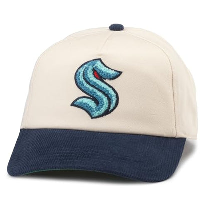 AMERICAN NEEDLE Seattle Kraken NHL Burnett Adjustable Snapback Baseball Hat, Cream/Navy (23020A-SEK-CRNV)