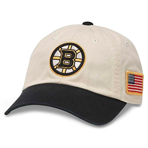 AMERICAN NEEDLE United Slouch NHL Team Casual Dad Hat Boston Bruins, Ivory/Black (43572A-BBR)