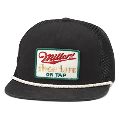 AMERICAN NEEDLE Miller High Life Beer Wyatt Adjustable Snapback Trucker Baseball Hat (23014A-MHL-BLK) Black