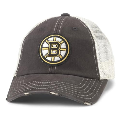AMERICAN NEEDLE Officially Licensed NHL Hockey Orville Team Hat, Distressed, Dad Cap, Adjustable, Authentic New (Boston Bruins (Black/Stone))