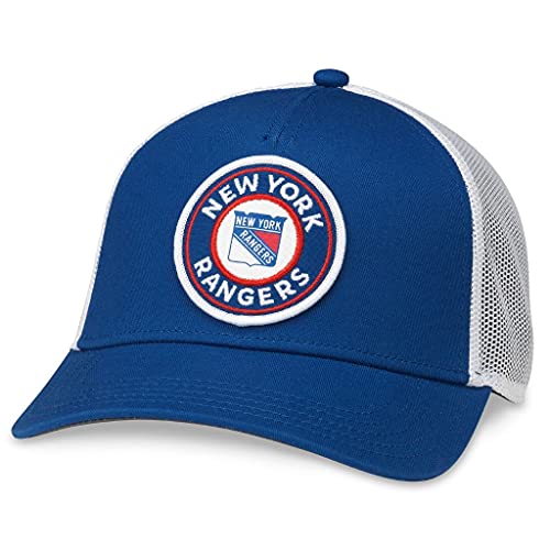 AMERICAN NEEDLE Valin NHL Hockey New York Rangers Adjustable Snapback Baseball Hat, Valin Collection, White/Royal (42962A-NYR-WHRO)