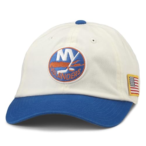 AMERICAN NEEDLE United Slouch NHL Team Casual Dad Hat New York Islanders, Ivory/Royal (43572A-NYI)