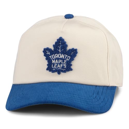 AMERICAN NEEDLE Toronto Maple Leafs NHL Burnett Adjustable Snapback Baseball Hat, Cream/Royal (23020A-TML-CRRY)