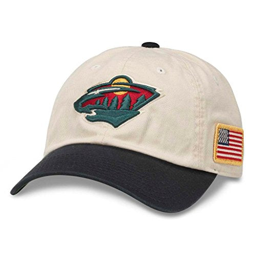 AMERICAN NEEDLE United Slouch NHL Team Casual Dad Hat Minnesota Wild, Ivory/Black (43572A-MNW)