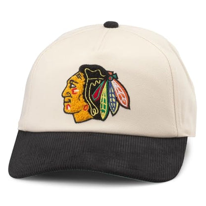 AMERICAN NEEDLE Chicago Blackhawks NHL Burnett Adjustable Snapback Baseball Hat, Cream/Black (23020A-CBH-CRBK)