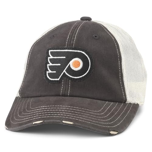 American Needle Officially Licensed NHL Hockey Orville Team Hat, Distressed, Dad Cap (Philadelphia Flyers (Black/Stone))