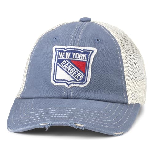 American Needle Officially Licensed NHL Hockey Orville Team Hat, Distressed, Dad Cap (New York Rangers (Steel Blue/Stone))