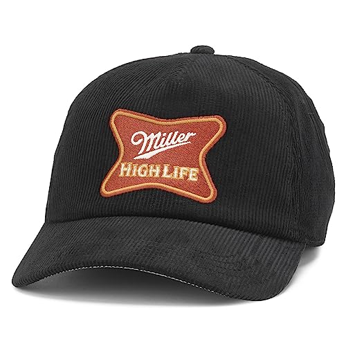 AMERICAN NEEDLE Miller High Life Beer Roscoe Cord Adjustable Snapback Baseball Hat (23015A-MHL-BLK)