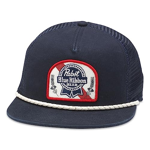 AMERICAN NEEDLE Pabst Blue Ribbon Beer Wyatt Adjustable Snapback Trucker Baseball Hat (23014A-PBC-NAVY)