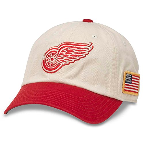 AMERICAN NEEDLE United Slouch NHL Team Casual Dad Hat Detroit Red Wings, Ivory/Red (43572A-DRW)