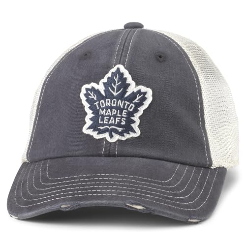 AMERICAN NEEDLE Officially Licensed NHL Hockey Orville Team Hat, Distressed, Dad Cap, Adjustable, Authentic New (Toronto Maple Leafs (Navy/Stone))