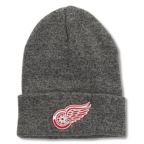 AMERICAN NEEDLE Officially Licensed NHL Hockey Team Logo Cap, Terrain Knit Beanie, Winter Hat, Authentic, New (Red Wings (Heather Black)