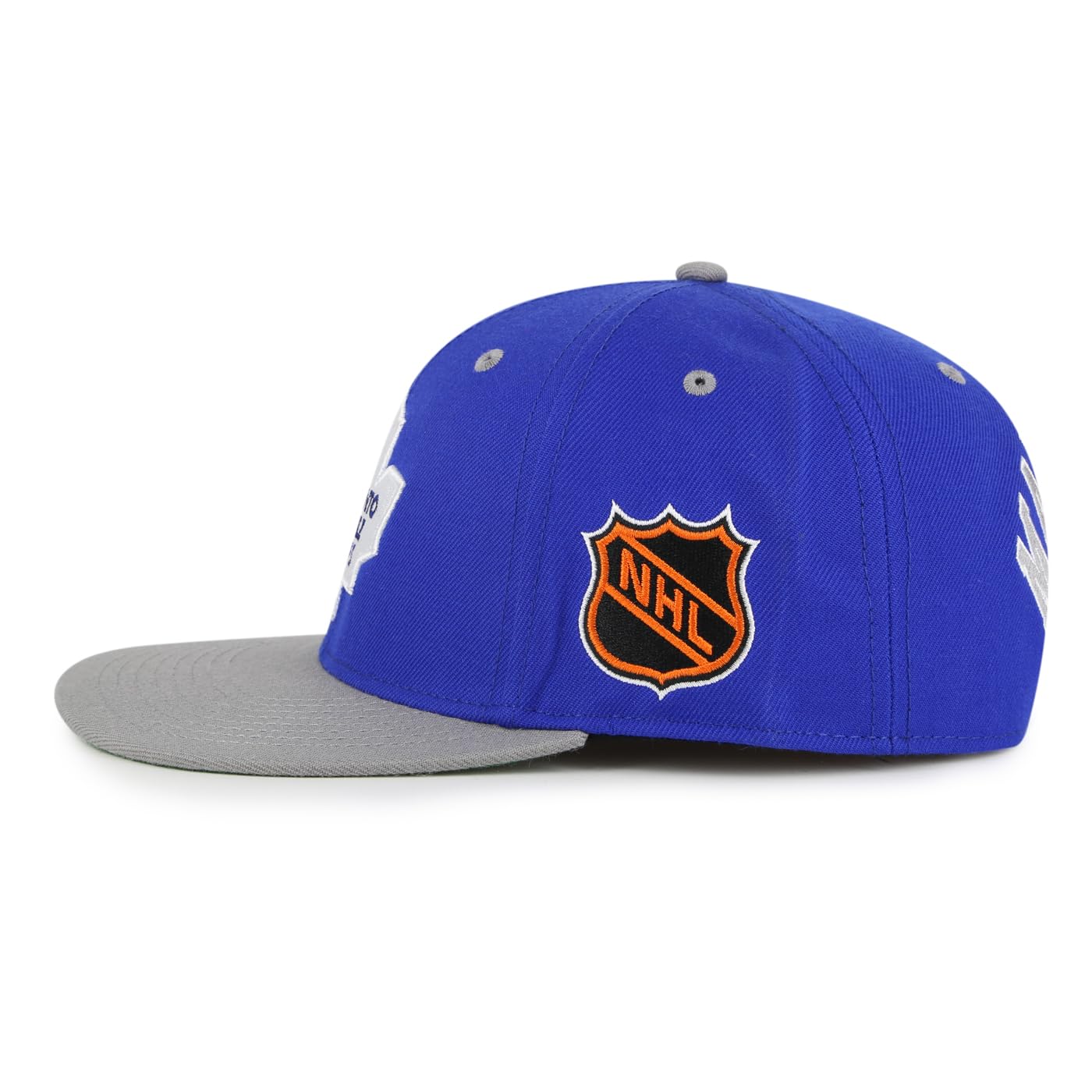 AMERICAN NEEDLE Blockhead 2 NHL Team Flat Brim Hat, Toronto Maple Leafs, Royal/Gray (43732A-TML)