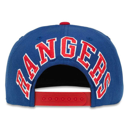 AMERICAN NEEDLE Blockhead 2 NHL Team Flat Brim Hat, New York Rangers, Royal/Red (43732A-NYR)