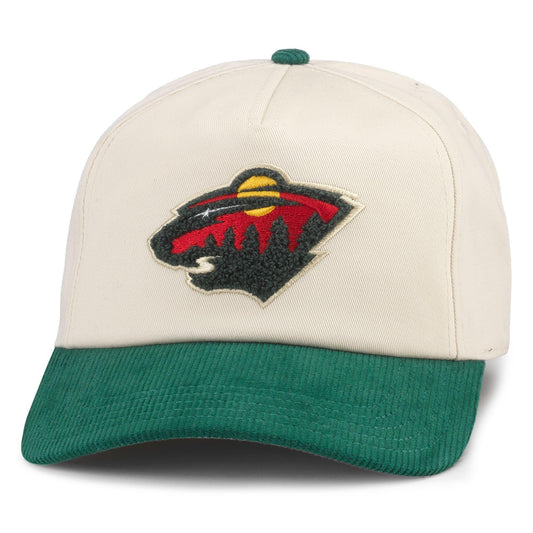 AMERICAN NEEDLE Minnesota Wild NHL Burnett Adjustable Snapback Baseball Hat, Cream/Dark Green (23020A-MNW-CRDG)