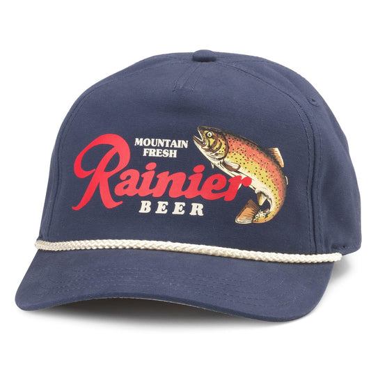 AMERICAN NEEDLE Rainier Beer Canvas Cappy Adjustable Snapback Baseball Hat, Navy (23005A-RAINIER-NAVY)